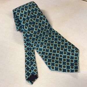 Thai silk men’s necktie floral blue brown made in Thailand vintage